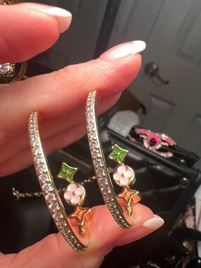 Gold Crystal Hoop Earrings with Multicolor Enamel Accents